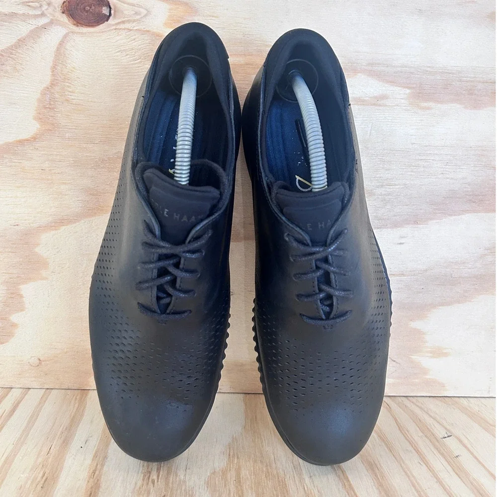 Cole Haan Black Perforated Leather Oxfords